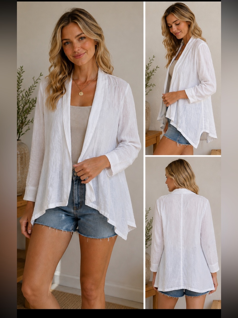 NWT- Soft  surroundings Linen blend white open front jacket cardigan. Medium.